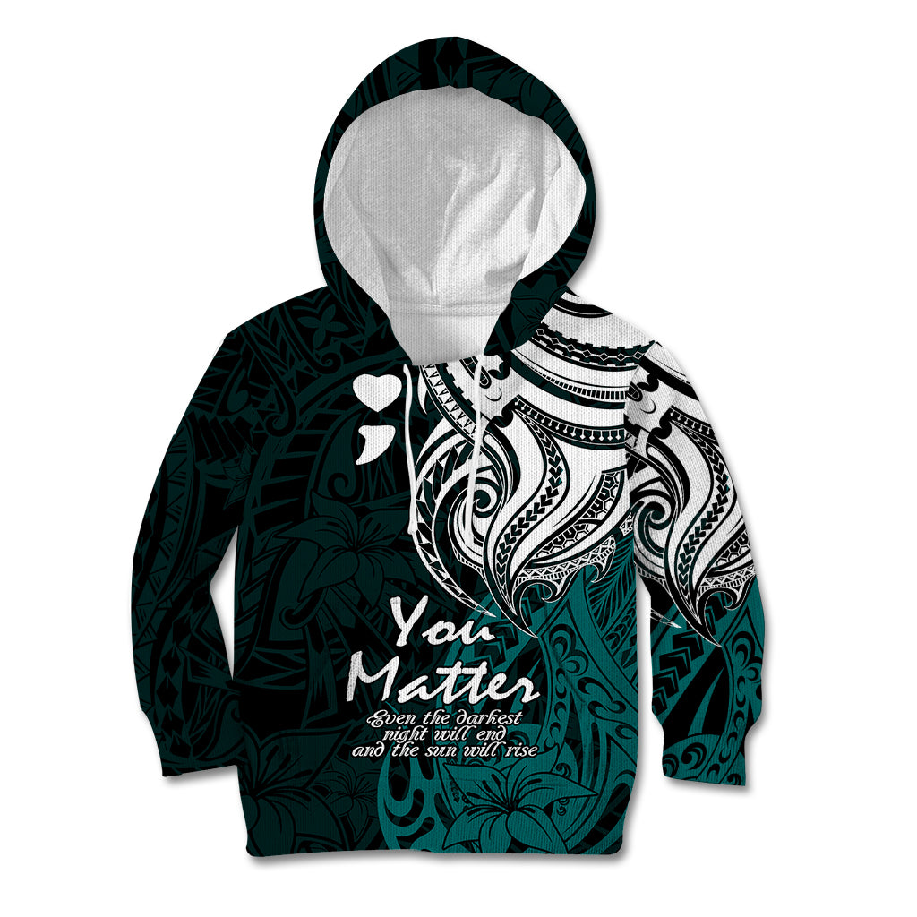 Your Matter Suicide Prevention Kid Hoodie Turqoise Polynesian Tribal - Wonder Print Shop