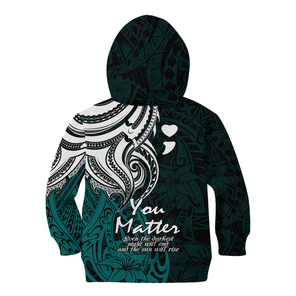 Your Matter Suicide Prevention Kid Hoodie Turqoise Polynesian Tribal - Wonder Print Shop