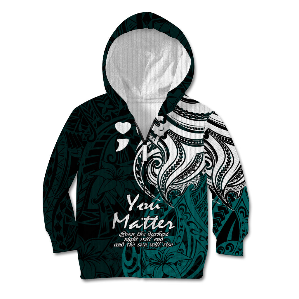 Your Matter Suicide Prevention Kid Hoodie Turqoise Polynesian Tribal - Wonder Print Shop