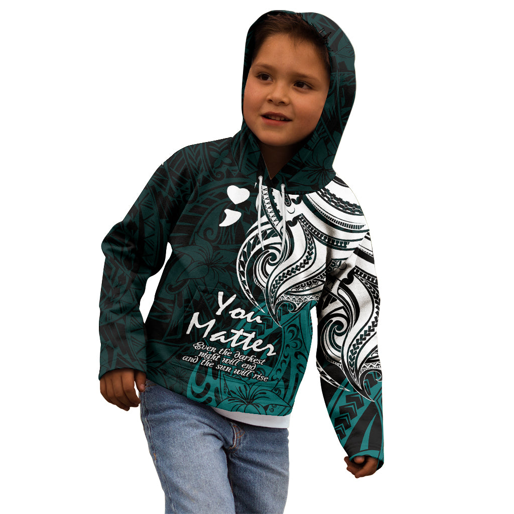 Your Matter Suicide Prevention Kid Hoodie Turqoise Polynesian Tribal - Wonder Print Shop