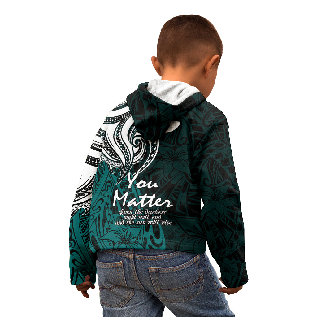 Your Matter Suicide Prevention Kid Hoodie Turqoise Polynesian Tribal - Wonder Print Shop