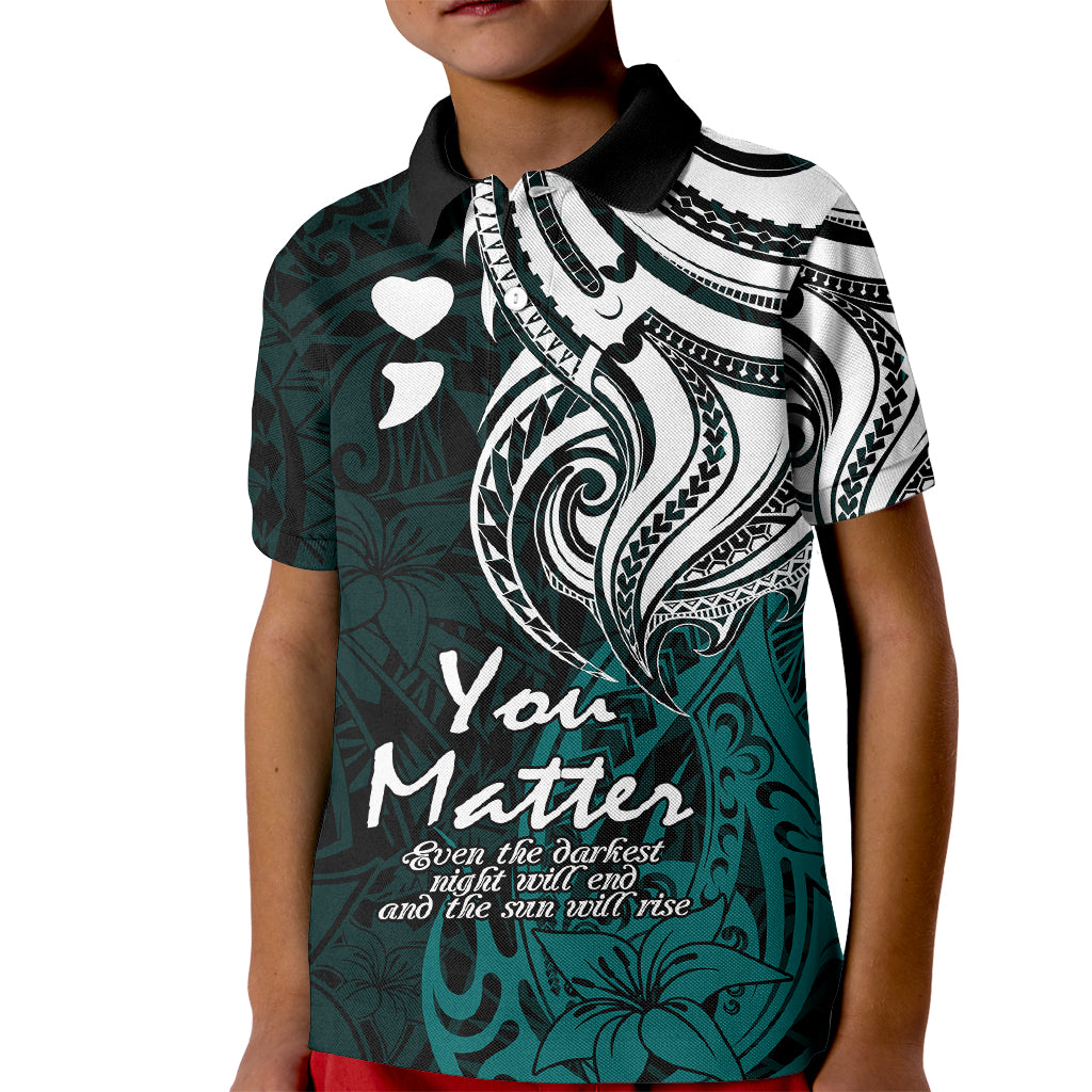 Your Matter Suicide Prevention Kid Polo Shirt Turqoise Polynesian Tribal - Wonder Print Shop