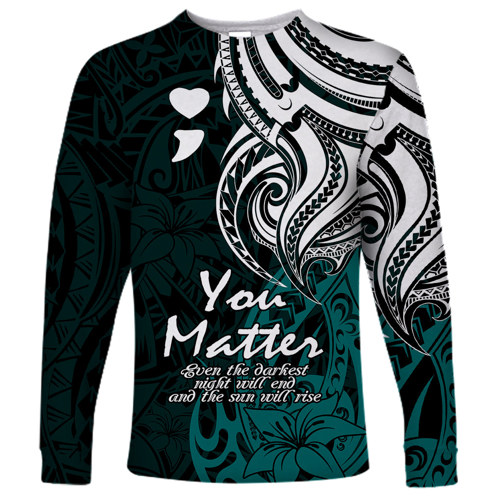 Your Matter Suicide Prevention Long Sleeve Shirt Turqoise Polynesian Tribal - Wonder Print Shop