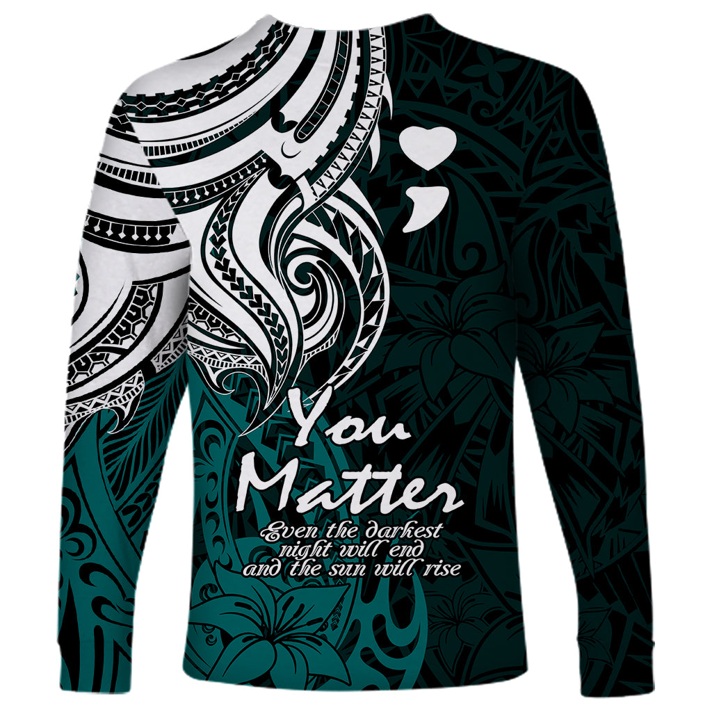 Your Matter Suicide Prevention Long Sleeve Shirt Turqoise Polynesian Tribal - Wonder Print Shop