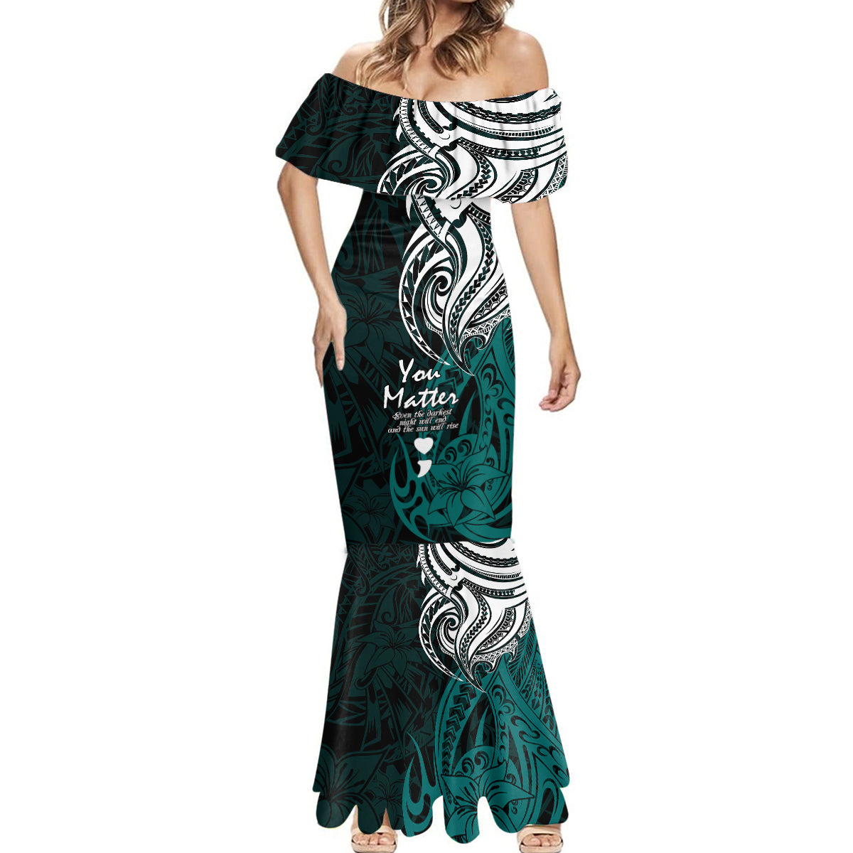 Your Matter Suicide Prevention Mermaid Dress Turqoise Polynesian Tribal - Wonder Print Shop