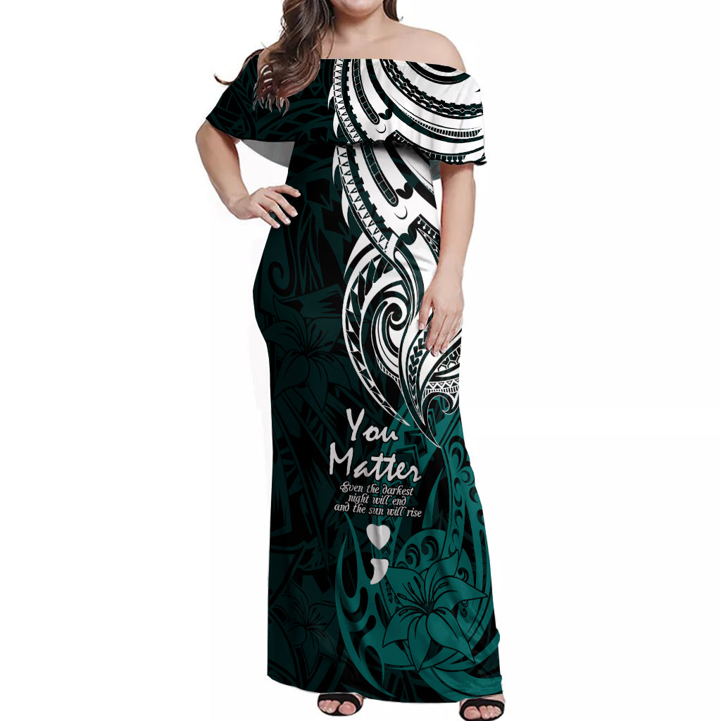 Your Matter Suicide Prevention Off Shoulder Maxi Dress Turqoise Polynesian Tribal - Wonder Print Shop