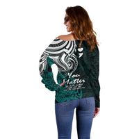 Your Matter Suicide Prevention Off Shoulder Sweater Turqoise Polynesian Tribal - Wonder Print Shop