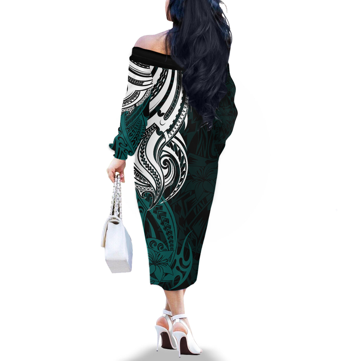 Your Matter Suicide Prevention Off The Shoulder Long Sleeve Dress Turqoise Polynesian Tribal - Wonder Print Shop