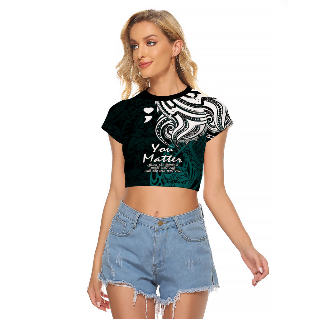 Your Matter Suicide Prevention Raglan Cropped T Shirt Turqoise Polynesian Tribal - Wonder Print Shop
