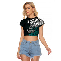 Your Matter Suicide Prevention Raglan Cropped T Shirt Turqoise Polynesian Tribal - Wonder Print Shop