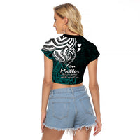 Your Matter Suicide Prevention Raglan Cropped T Shirt Turqoise Polynesian Tribal - Wonder Print Shop