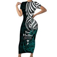 Your Matter Suicide Prevention Short Sleeve Bodycon Dress Turqoise Polynesian Tribal - Wonder Print Shop