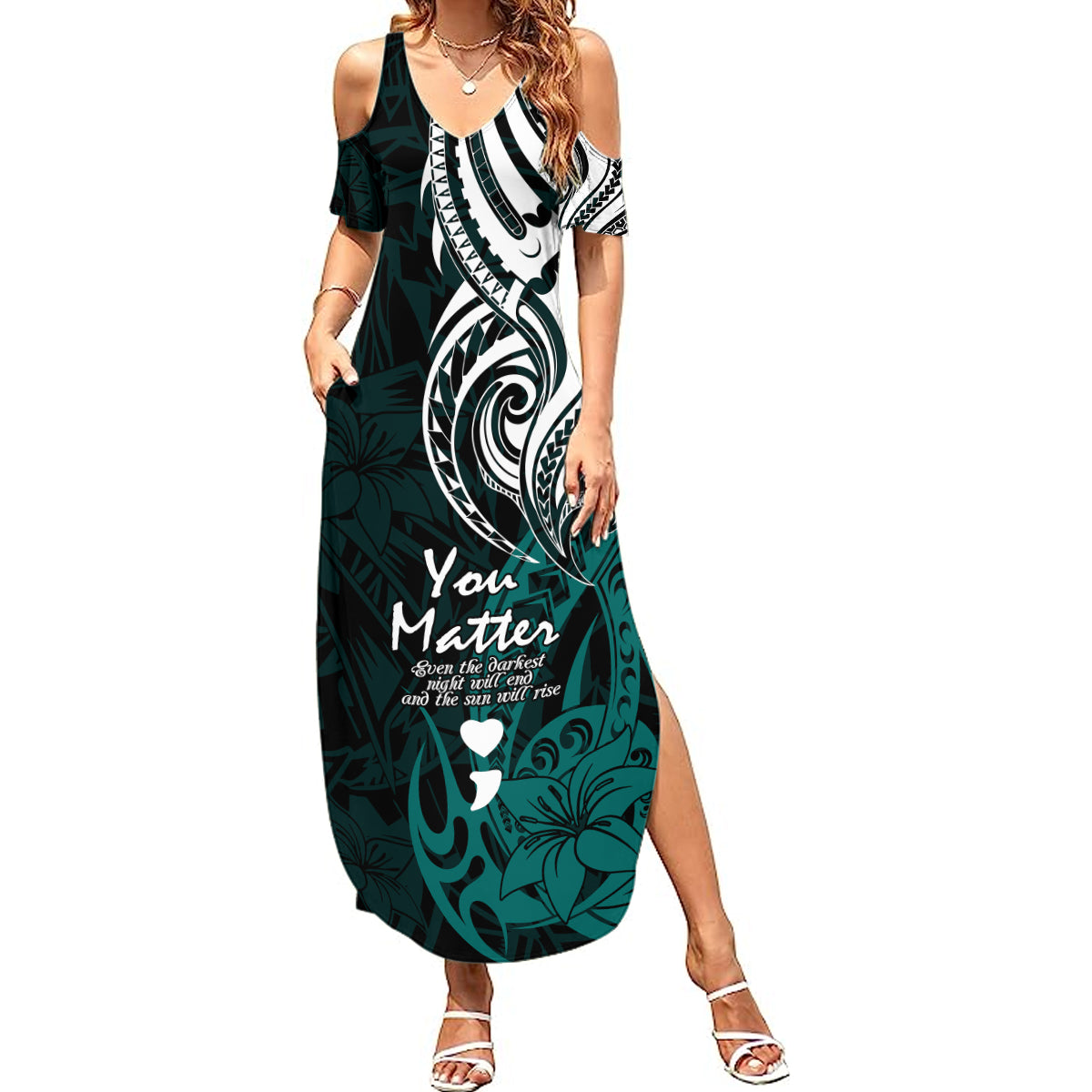 Your Matter Suicide Prevention Summer Maxi Dress Turqoise Polynesian Tribal - Wonder Print Shop