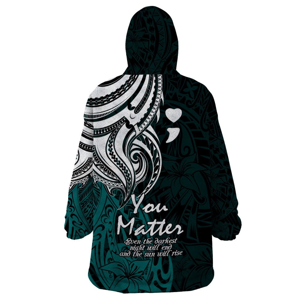 Your Matter Suicide Prevention Wearable Blanket Hoodie Turqoise Polynesian Tribal - Wonder Print Shop