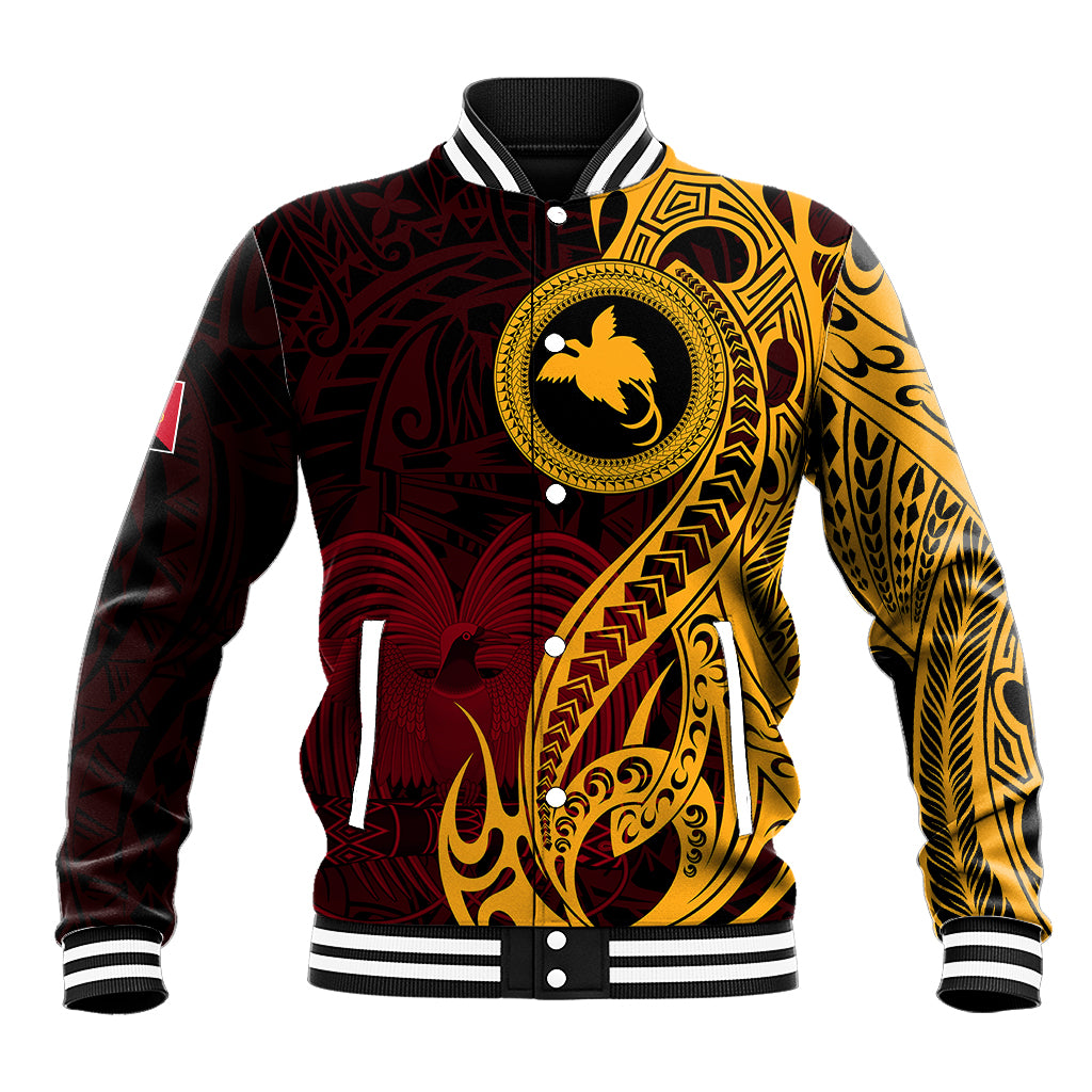 Papua New Guinea Island Baseball Jacket Bird of Paradise with Gold Polynesian Tribal LT9 - Wonder Print Shop
