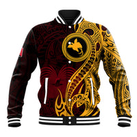 Papua New Guinea Island Baseball Jacket Bird of Paradise with Gold Polynesian Tribal LT9 - Wonder Print Shop