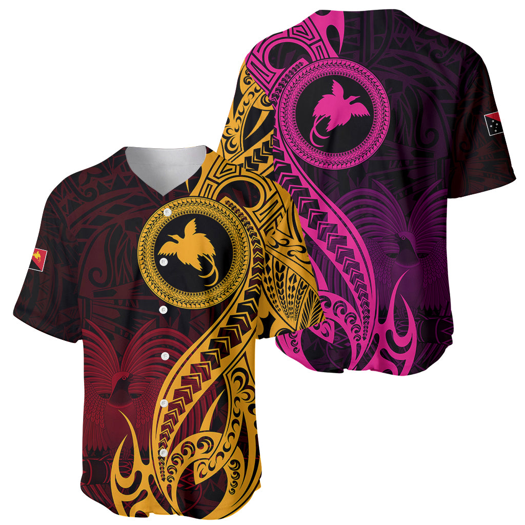 Papua New Guinea Island Baseball Jersey Bird of Paradise with Gold Polynesian Tribal LT9 - Wonder Print Shop