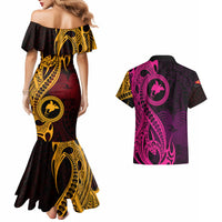 Papua New Guinea Island Couples Matching Mermaid Dress and Hawaiian Shirt Bird of Paradise with Gold Polynesian Tribal LT9 - Wonder Print Shop