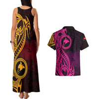Papua New Guinea Island Couples Matching Tank Maxi Dress and Hawaiian Shirt Bird of Paradise with Gold Polynesian Tribal LT9 - Wonder Print Shop