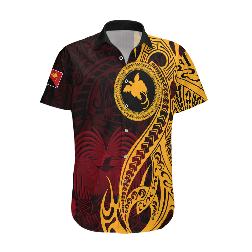 Papua New Guinea Island Hawaiian Shirt Bird of Paradise with Gold Polynesian Tribal - Wonder Print Shop