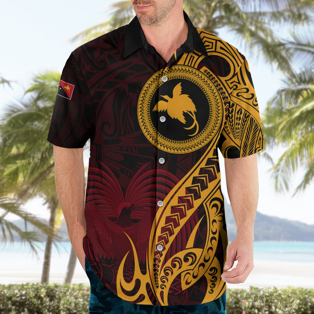 Papua New Guinea Island Hawaiian Shirt Bird of Paradise with Gold Polynesian Tribal - Wonder Print Shop