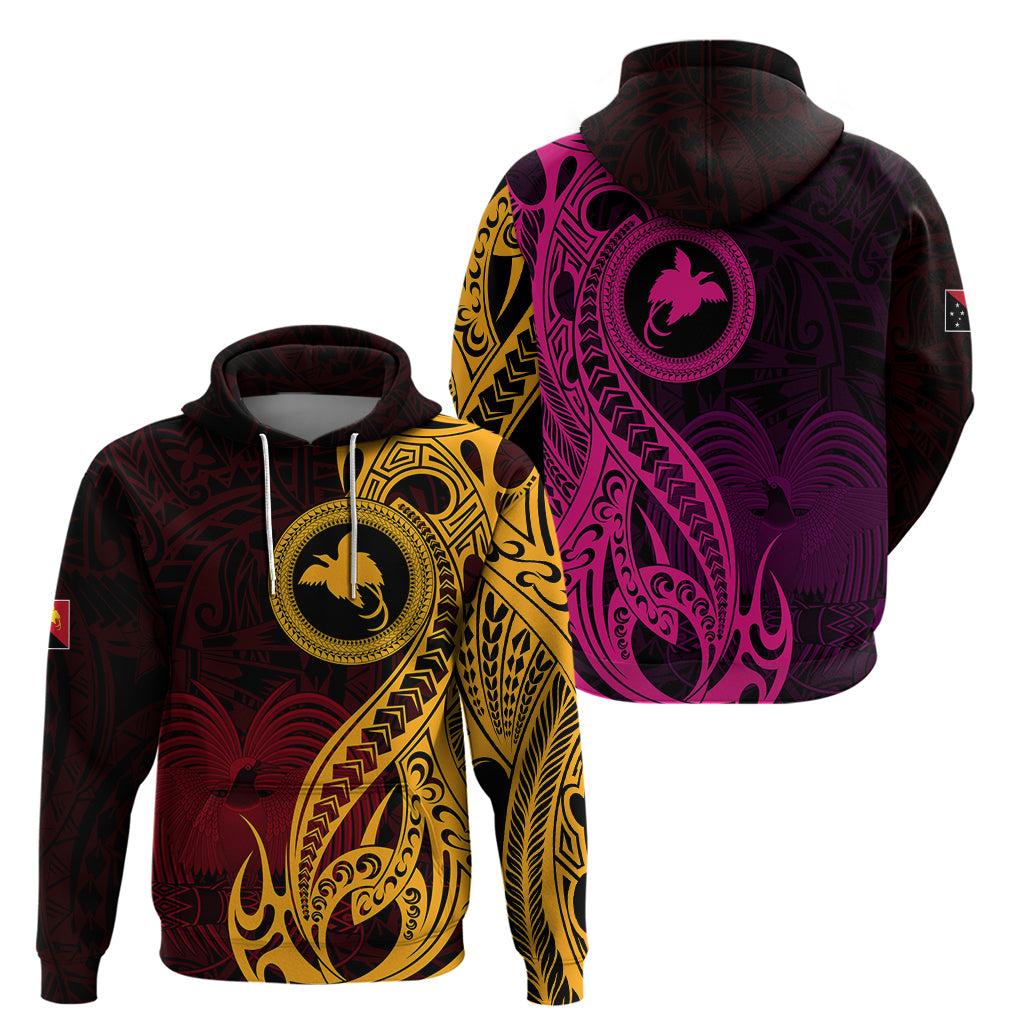 Papua New Guinea Island Hoodie Bird of Paradise with Gold Polynesian Tribal - Wonder Print Shop