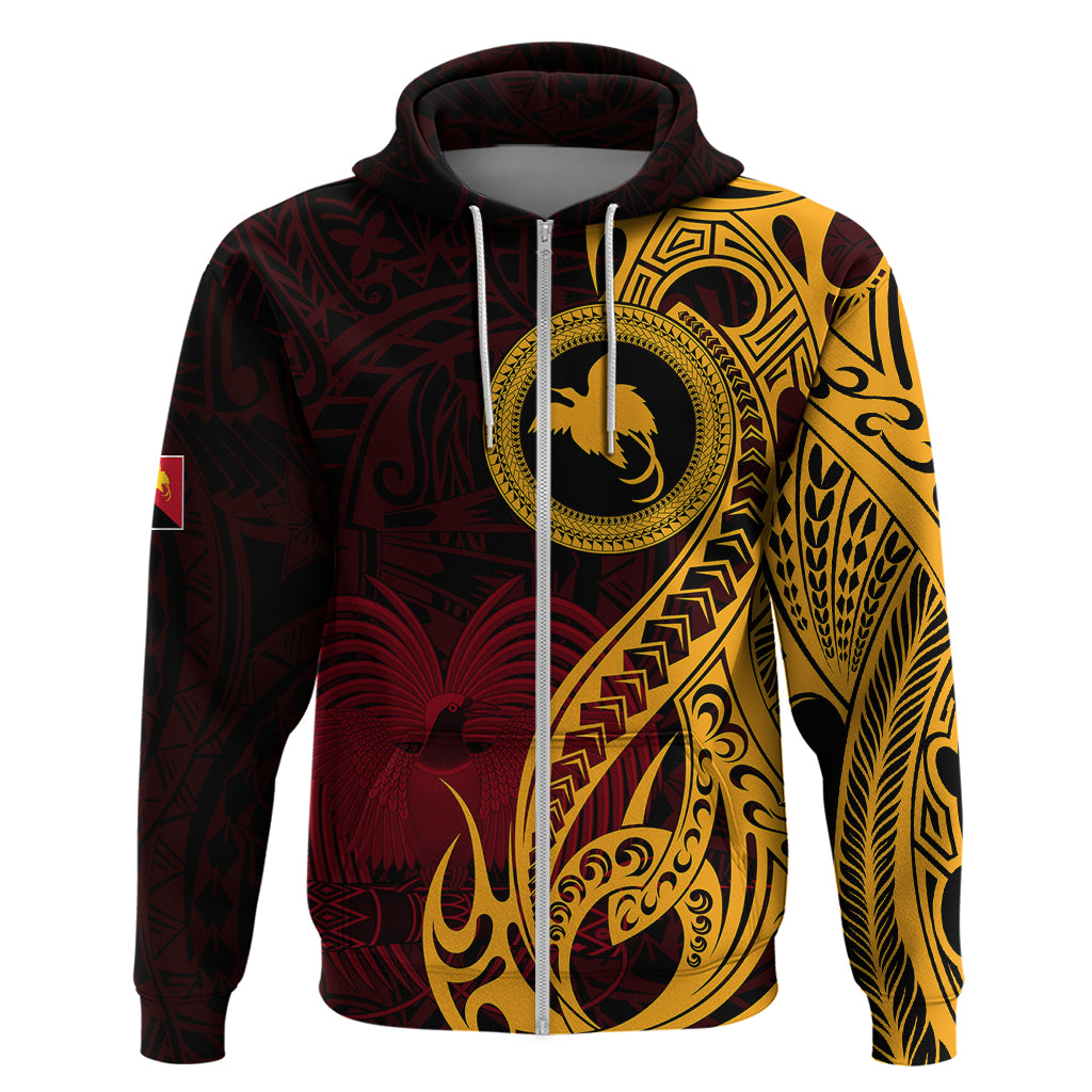 Papua New Guinea Island Hoodie Bird of Paradise with Gold Polynesian Tribal - Wonder Print Shop