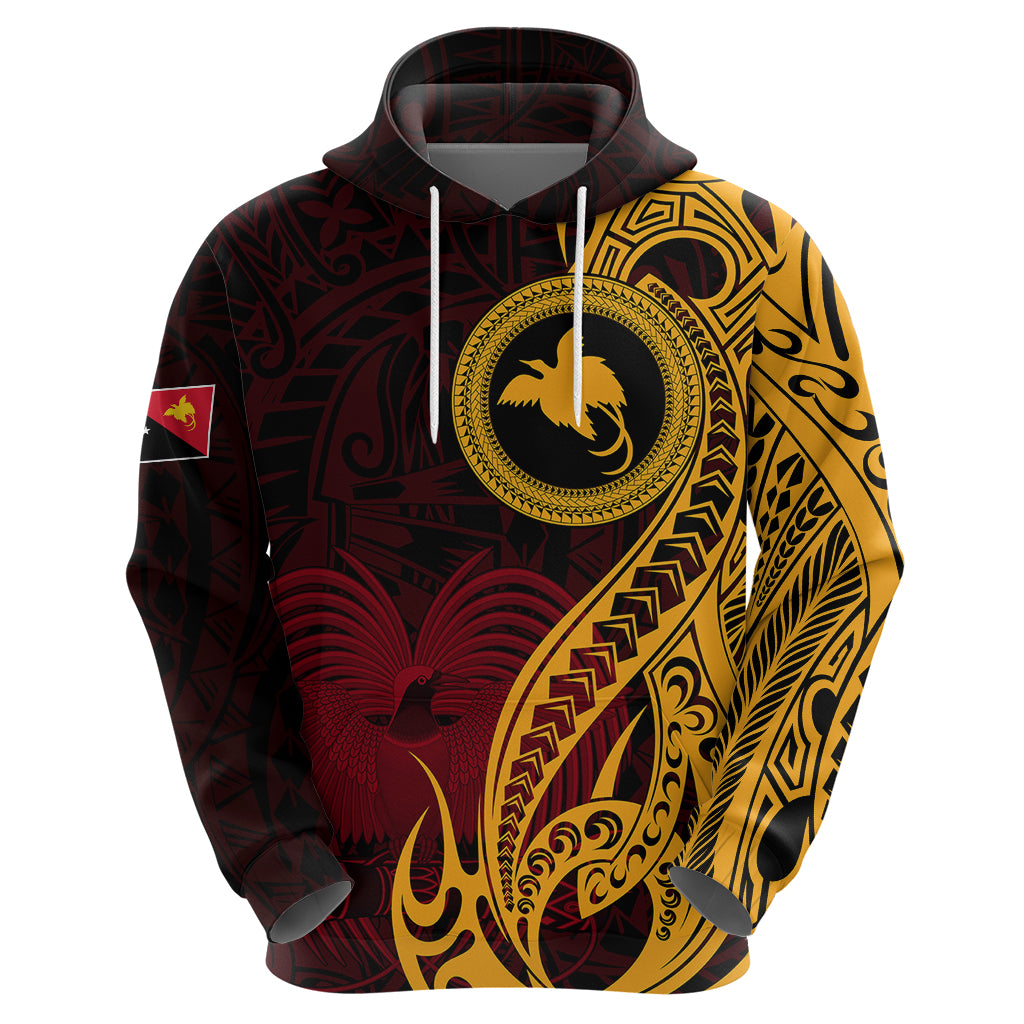 Papua New Guinea Island Hoodie Bird of Paradise with Gold Polynesian Tribal - Wonder Print Shop