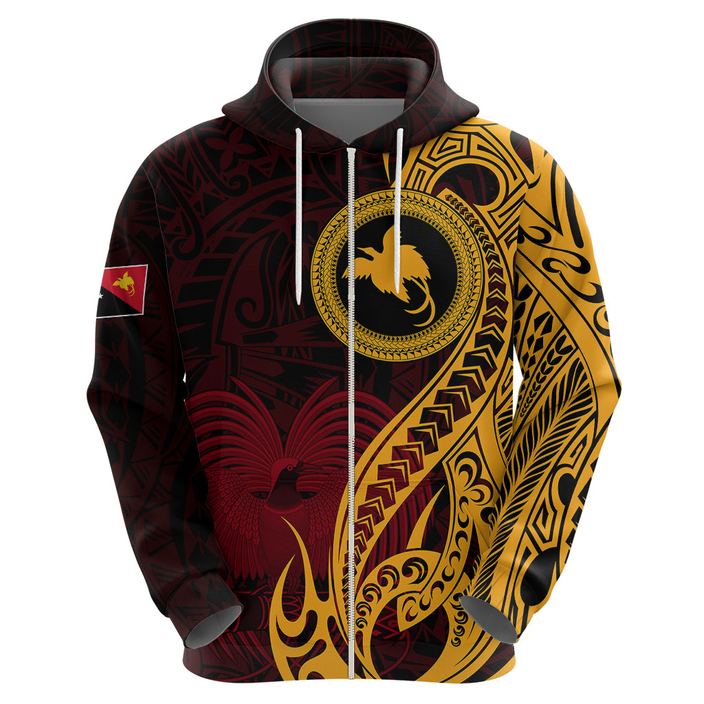 Papua New Guinea Island Hoodie Bird of Paradise with Gold Polynesian Tribal - Wonder Print Shop