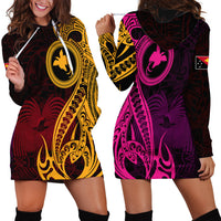 Papua New Guinea Island Hoodie Dress Bird of Paradise with Gold Polynesian Tribal - Wonder Print Shop