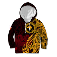 Papua New Guinea Island Kid Hoodie Bird of Paradise with Gold Polynesian Tribal - Wonder Print Shop