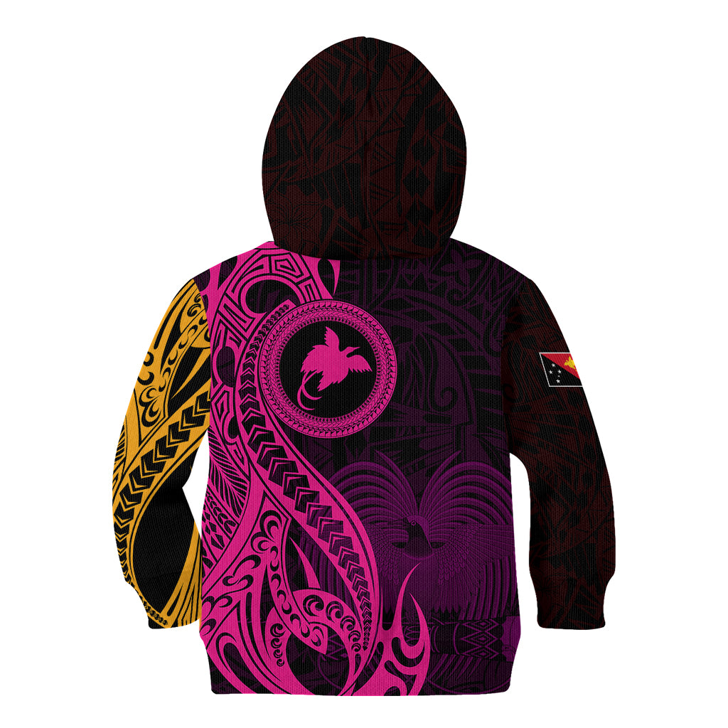 Papua New Guinea Island Kid Hoodie Bird of Paradise with Gold Polynesian Tribal - Wonder Print Shop
