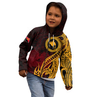 Papua New Guinea Island Kid Hoodie Bird of Paradise with Gold Polynesian Tribal - Wonder Print Shop