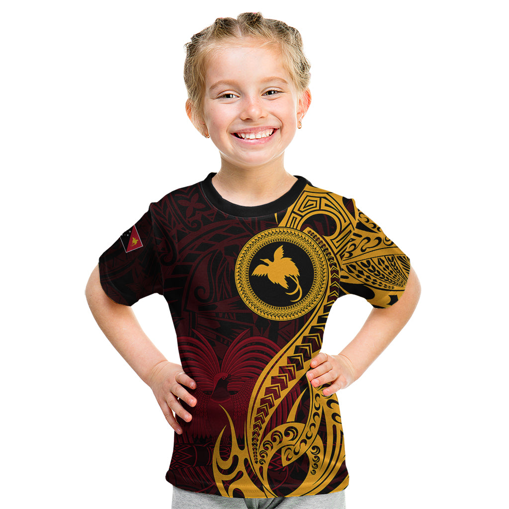 Papua New Guinea Island Kid T Shirt Bird of Paradise with Gold Polynesian Tribal - Wonder Print Shop
