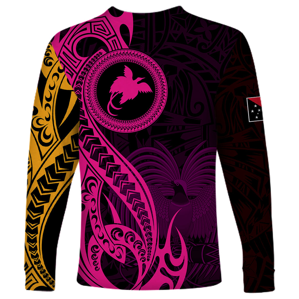 Papua New Guinea Island Long Sleeve Shirt Bird of Paradise with Gold Polynesian Tribal - Wonder Print Shop
