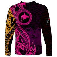 Papua New Guinea Island Long Sleeve Shirt Bird of Paradise with Gold Polynesian Tribal - Wonder Print Shop