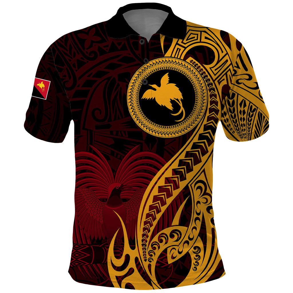 Papua New Guinea Island Polo Shirt Bird of Paradise with Gold Polynesian Tribal - Wonder Print Shop