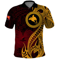 Papua New Guinea Island Polo Shirt Bird of Paradise with Gold Polynesian Tribal - Wonder Print Shop