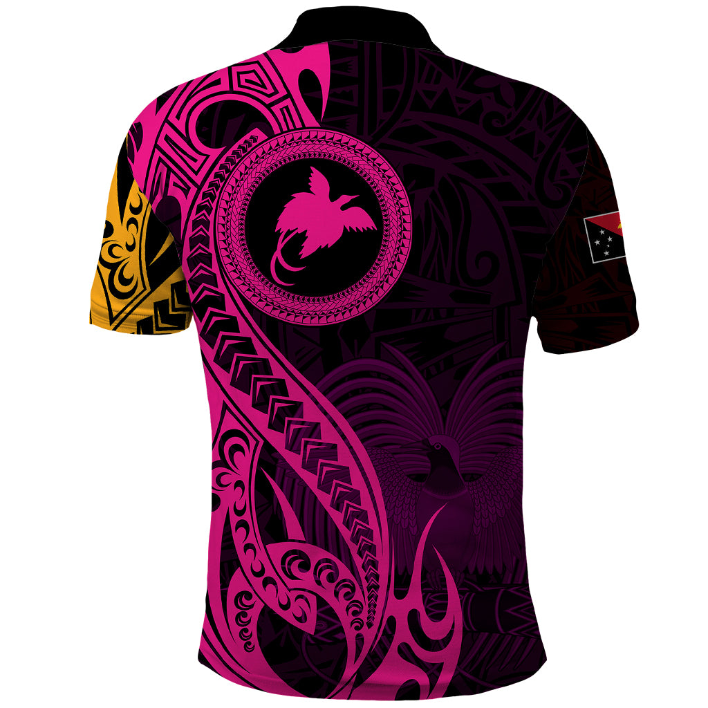 Papua New Guinea Island Polo Shirt Bird of Paradise with Gold Polynesian Tribal - Wonder Print Shop