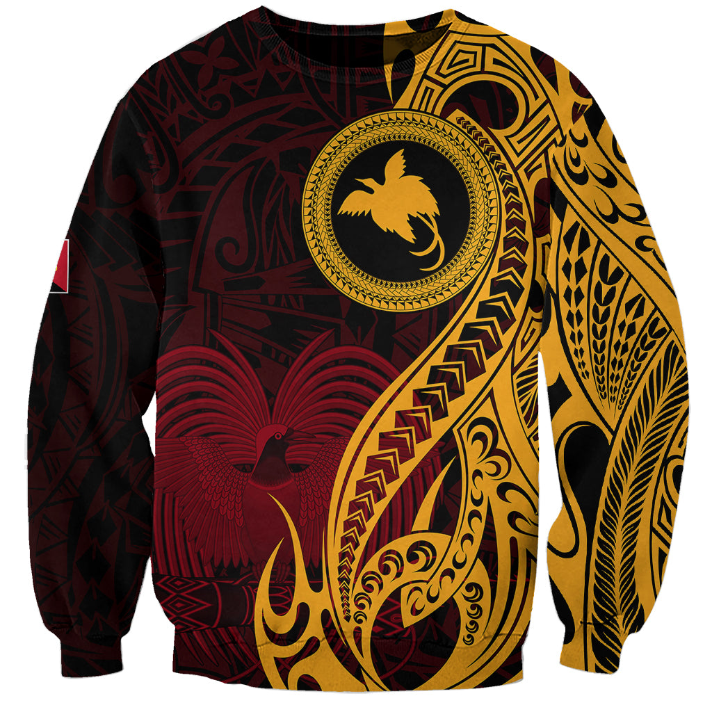 Papua New Guinea Island Sweatshirt Bird of Paradise with Gold Polynesian Tribal - Wonder Print Shop