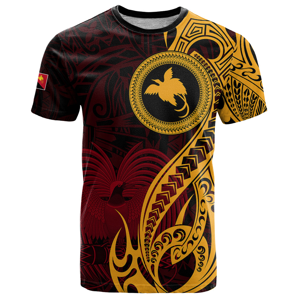 Papua New Guinea Island T Shirt Bird of Paradise with Gold Polynesian Tribal - Wonder Print Shop