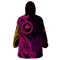 Papua New Guinea Island Wearable Blanket Hoodie Bird of Paradise with Gold Polynesian Tribal - Wonder Print Shop