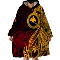 Papua New Guinea Island Wearable Blanket Hoodie Bird of Paradise with Gold Polynesian Tribal - Wonder Print Shop