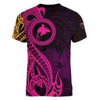 Papua New Guinea Island Women V Neck T Shirt Bird of Paradise with Gold Polynesian Tribal - Wonder Print Shop