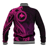 Papua New Guinea Island Baseball Jacket Bird of Paradise with Pink Polynesian Tribal LT9 - Wonder Print Shop