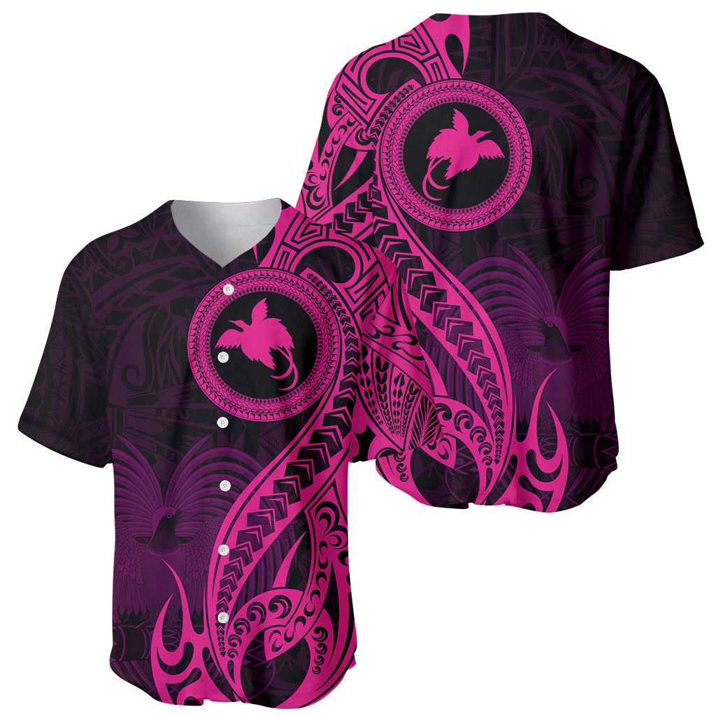 Papua New Guinea Island Baseball Jersey Bird of Paradise with Pink Polynesian Tribal LT9 - Wonder Print Shop