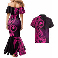 Papua New Guinea Island Couples Matching Mermaid Dress and Hawaiian Shirt Bird of Paradise with Pink Polynesian Tribal LT9 - Wonder Print Shop