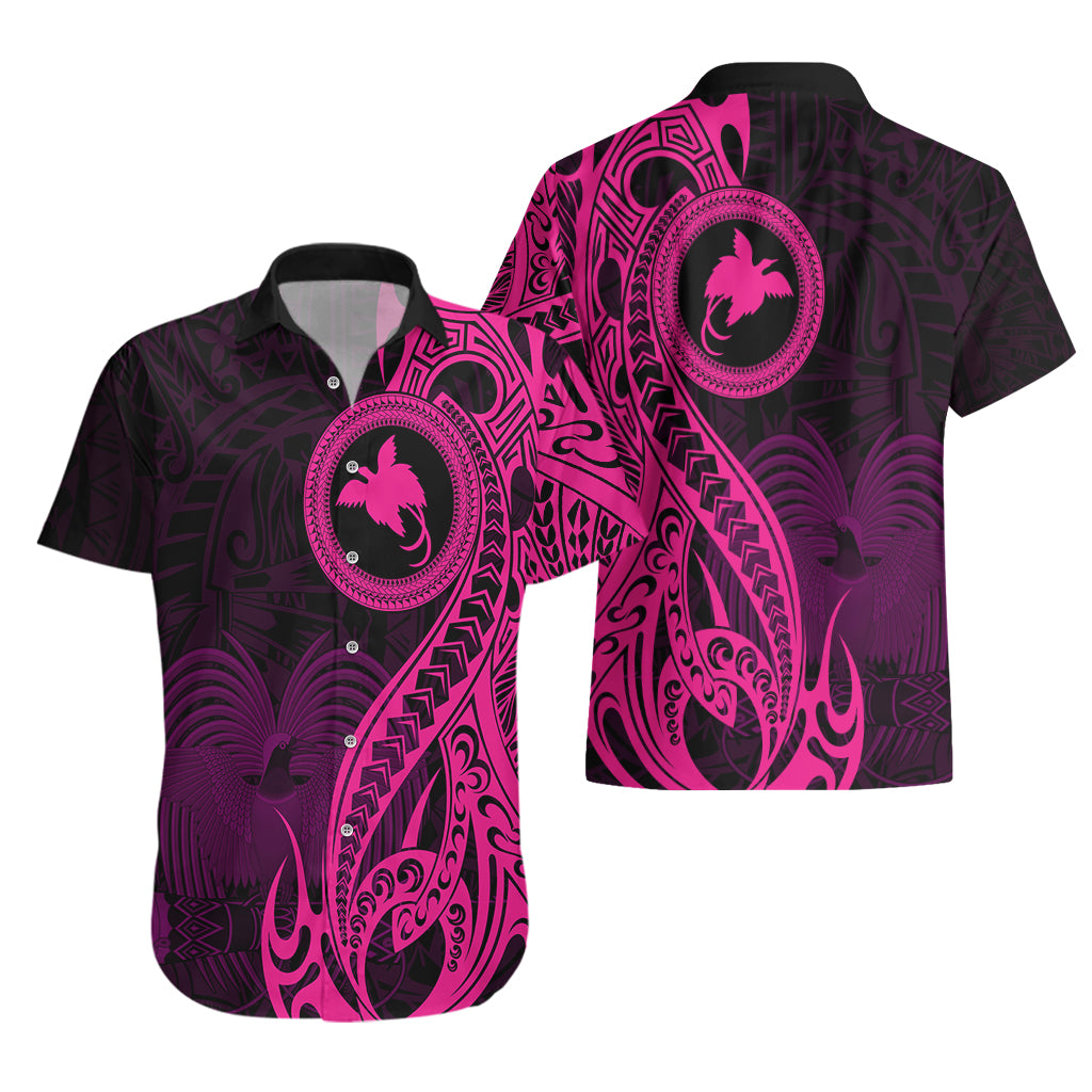 Papua New Guinea Island Hawaiian Shirt Bird of Paradise with Pink Polynesian Tribal - Wonder Print Shop