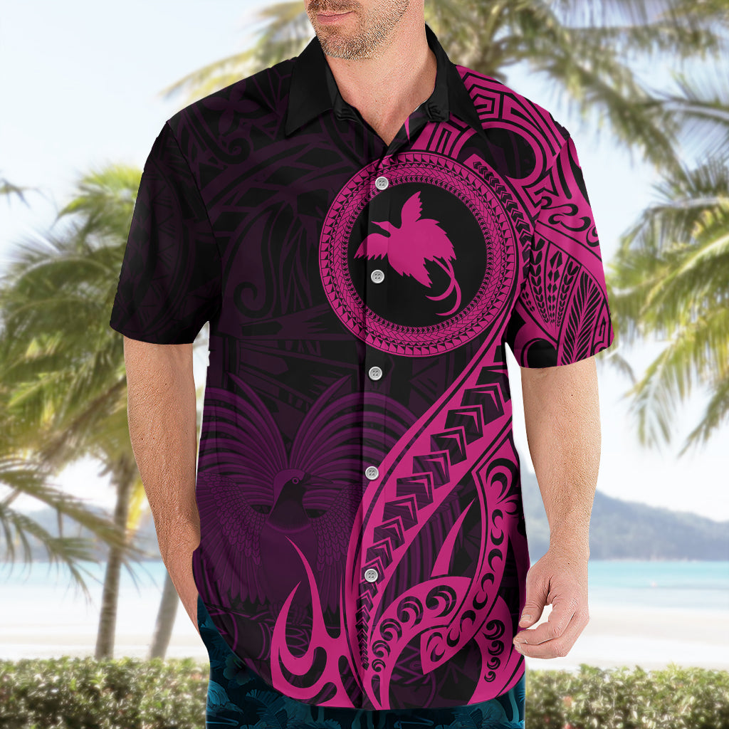 Papua New Guinea Island Hawaiian Shirt Bird of Paradise with Pink Polynesian Tribal - Wonder Print Shop