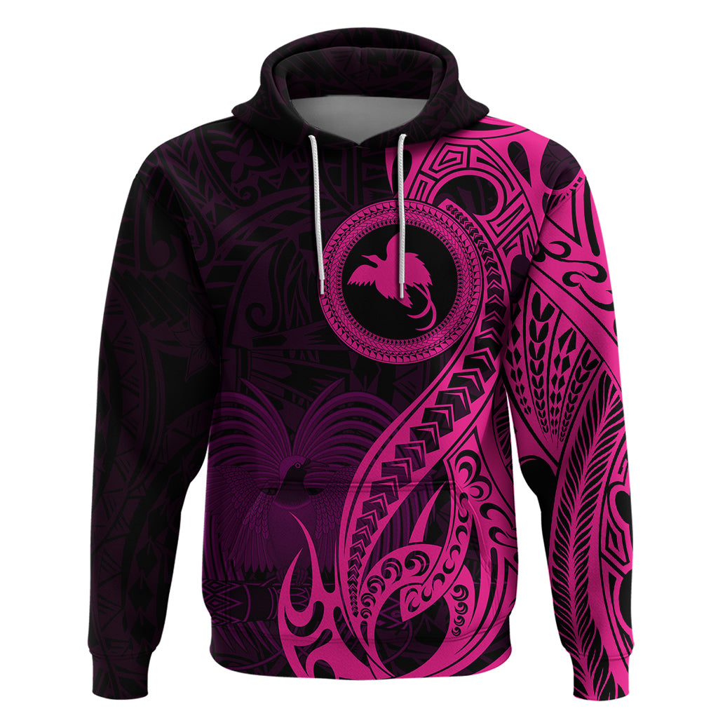 Papua New Guinea Island Hoodie Bird of Paradise with Pink Polynesian Tribal - Wonder Print Shop